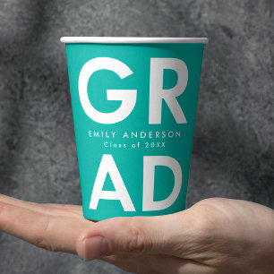 Bold Grad Turquoise Graduation Paper Cups
