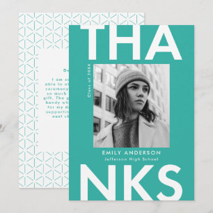 Bold Grad Turquoise Photo Graduation Thank You Card