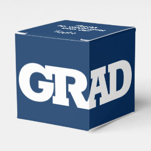 Bold GRAD White and Blue Graduation Party Favor Box