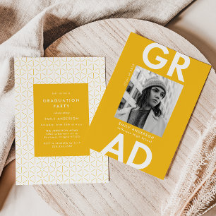 Bold Grad Yellow Photo Graduation Party Invitation