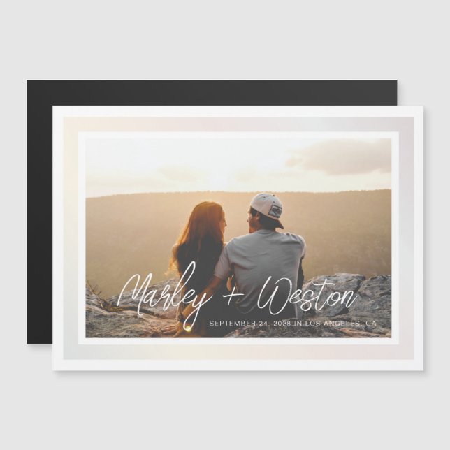 Bold Gradient Border Photo Save the Date Magnetic Invitation (Front/Back)