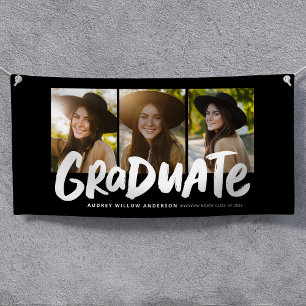 Bold graduate modern three photo black graduation banner