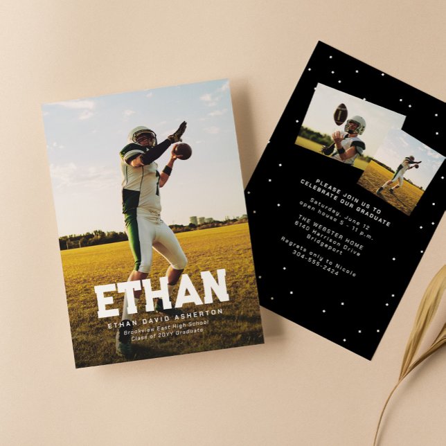 Bold graduate name simple sporty photo graduation invitation (Creator Uploaded)