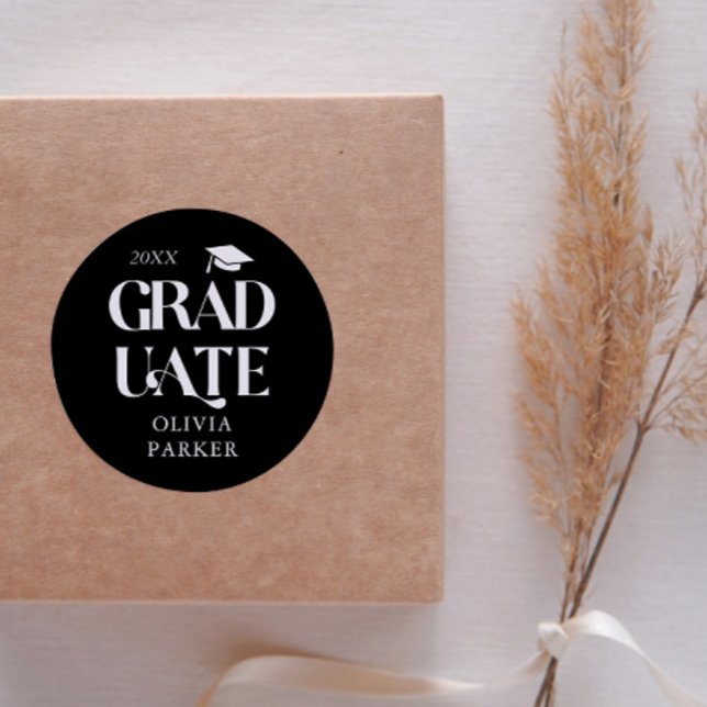 Bold Graduate Typography Black Classic Round Sticker (Creator Uploaded)