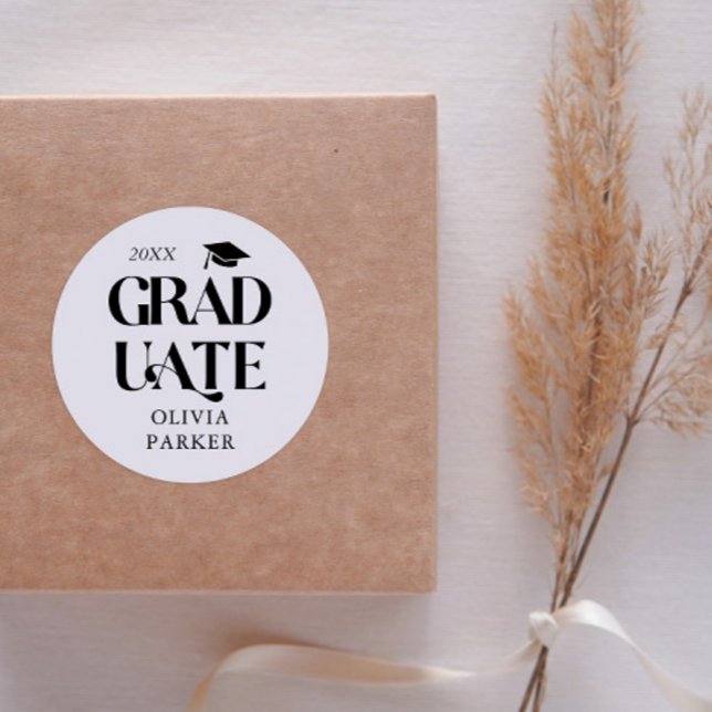 Bold Graduate Typography White Classic Round Sticker (Creator Uploaded)