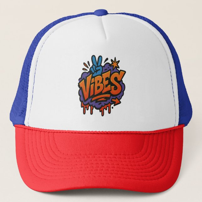 Bold Graffiti "Vibes" Street Art  Trucker Hat (Front)