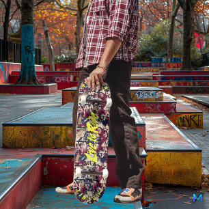 Bold Graffiti with Yellow 'Live to Ride" Motto Skateboard