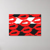 Bold Graphic Mouth Kiss Red Lip Print Black White