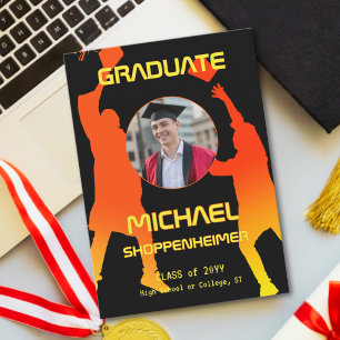 Bold Graphic Orange Black Graduation Photo Announcement