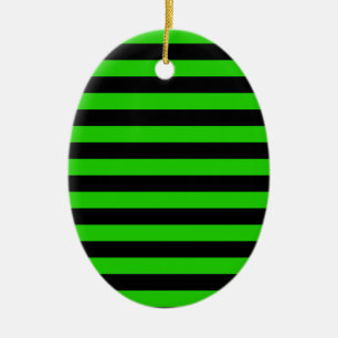 Bold Green and Black Stripes Pattern Ceramic Ornament