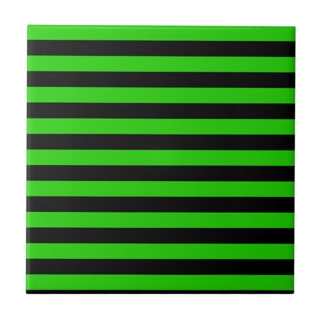 Bold Green and Black Stripes Pattern Tile (Front)