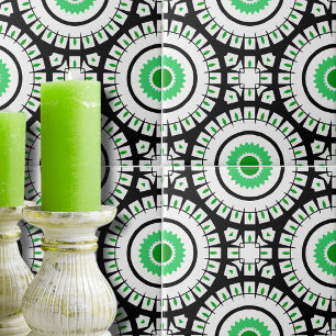 Bold Green Black and White Geometric Pattern Tile