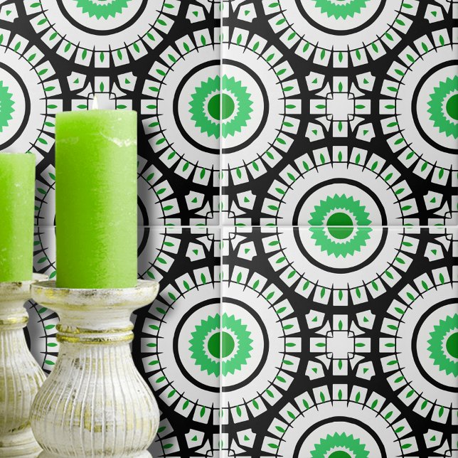 Bold Green Black and White Geometric Pattern Tile (Creator Uploaded)