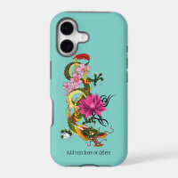 Bold Green Chinese Dragon Lotus Teal Tattoo