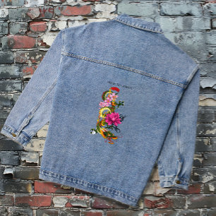 Bold Green Chinese Dragon Lotus Teal Tattoo Denim Jacket