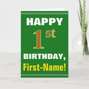 Bold, Green, Faux Gold 1st Birthday w/ Name Card