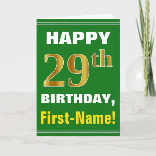 Bold, Green, Faux Gold 29th Birthday w/ Name Card