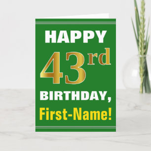 Bold, Green, Faux Gold 43rd Birthday w/ Name Card