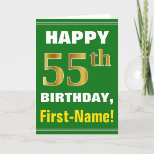 Bold, Green, Faux Gold 55th Birthday w/ Name Card