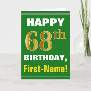 Bold, Green, Faux Gold 68th Birthday w/ Name Card