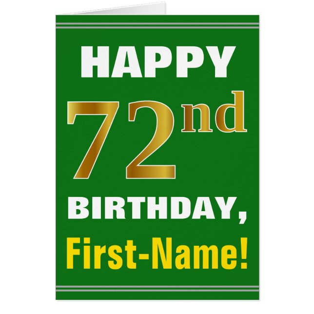 Bold, Green, Faux Gold 72e anniversaire avec carte (Devant)