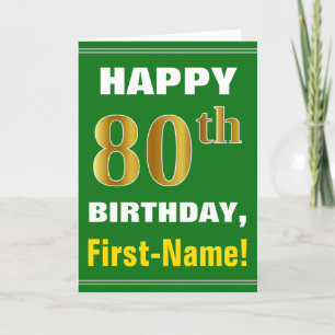 Bold, Green, Faux Gold 80th Birthday w/ Name Card