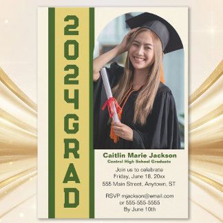 Bold, Green & Gold, 2024 Graduation Invitation
