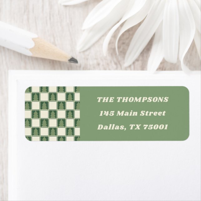 Bold Green Holiday Checker Tree Return Address (En situation)