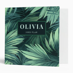 Bold green jungle tropical palm pattern binder