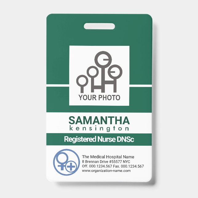 Bold Green Line Column Staff Nurse Photo ID Badge (Front)