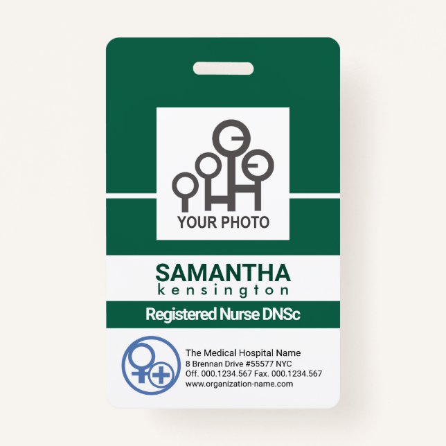 Bold Green Line Column Staff Nurse Photo ID Badge (Front)