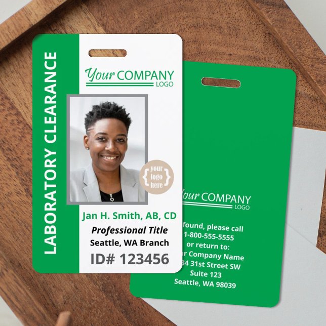 Bold Green Logo Entry Employee Photo ID Badge (bright green company badge, photo and logo employee identification entry badge)