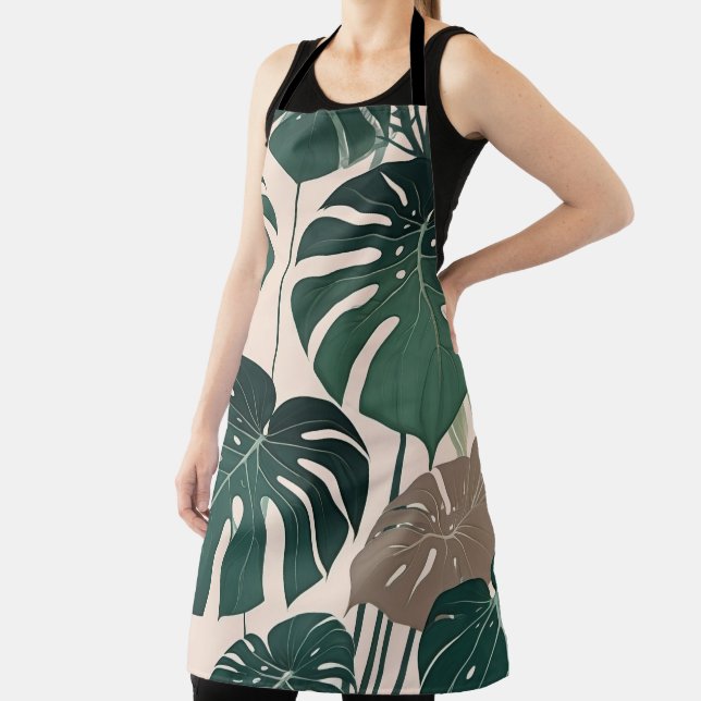 Bold Green Monstera Leaves Tropical Jungle  Apron (Insitu)