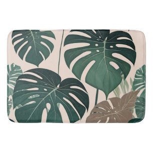 Bold Green Monstera Leaves Tropical Jungle  Bath Mat