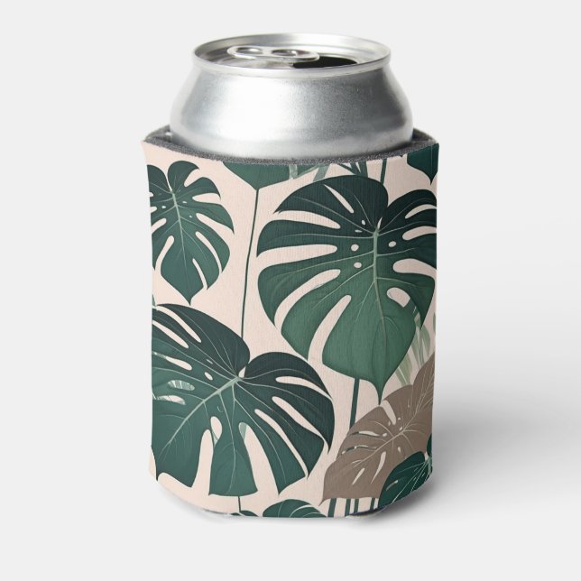 Bold Green Monstera Leaves Tropical Jungle  Can Cooler (Can Back)