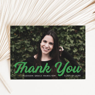 Bold Green Script Photo Graduation Thank You Card