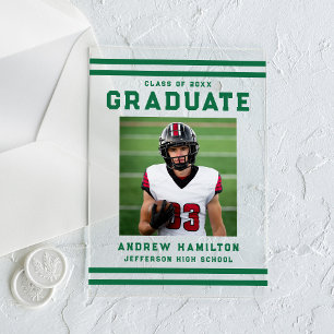 Bold Green Stripes Athletic Photo Graduation Acrylic Invitations