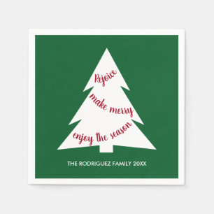 Bold Green White Christmas Tree Name Holiday Party Napkin