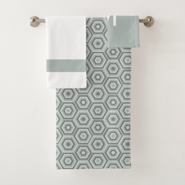 Bold Grey and White with Optional Monogram Bath Towel Set (Insitu)