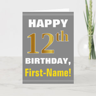 Bold, Grey, Faux Gold 12e anniversaire avec carte