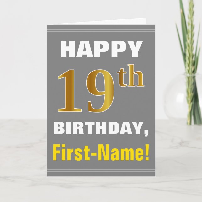 Bold, Grey, Faux Gold 19e anniversaire avec carte  (Devant)