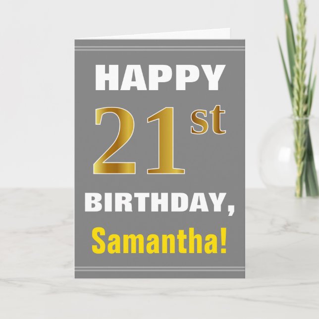 Bold, Grey, Faux Gold 21e anniversaire avec carte  (Devant)