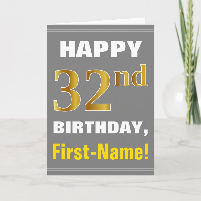 Bold, Grey, Faux Gold 32e anniversaire avec carte  (Devant)