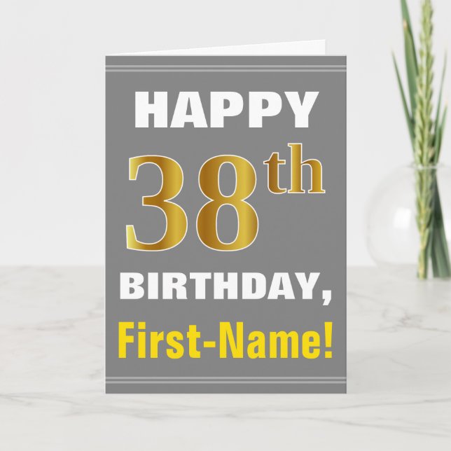 Bold, Grey, Faux Gold 38e anniversaire avec carte  (Devant)
