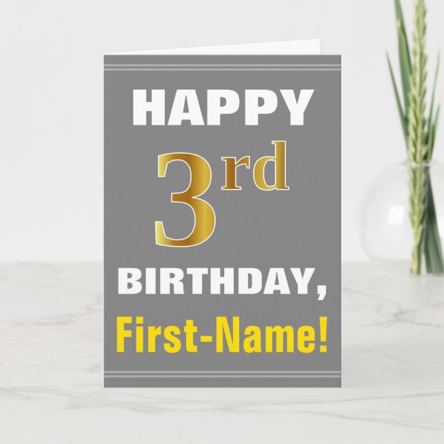 Bold, Grey, Faux Gold 3e anniversaire avec carte d (Devant)