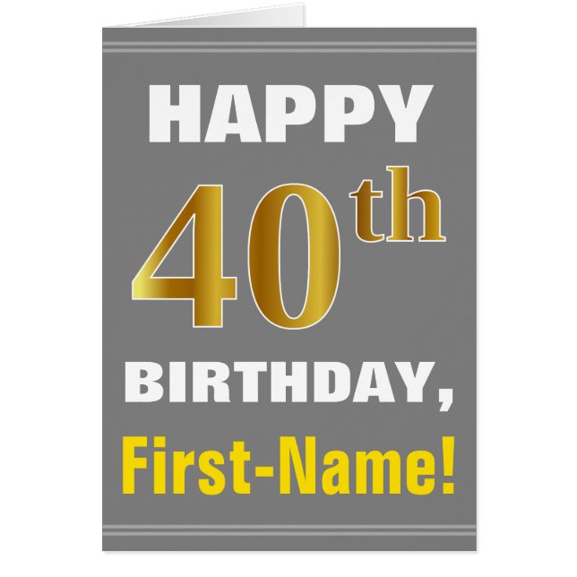 Bold, Grey, Faux Gold 40e anniversaire avec carte  (Devant)