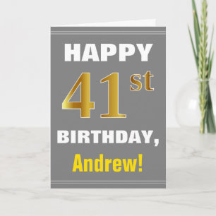 Bold, Grey, Faux Gold 41e anniversaire avec carte 