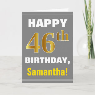 Bold, Grey, Faux Gold 46th Birthday w/ Name Card