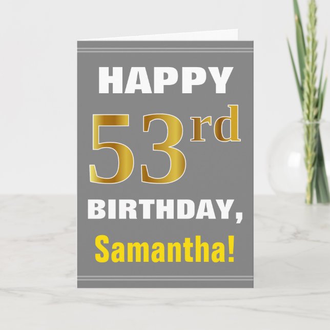 Bold, Grey, Faux Gold 53e anniversaire avec carte  (Devant)