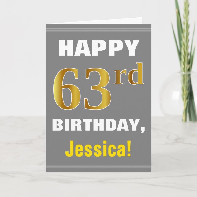 Bold, Grey, Faux Gold 63e anniversaire avec carte  (Devant)